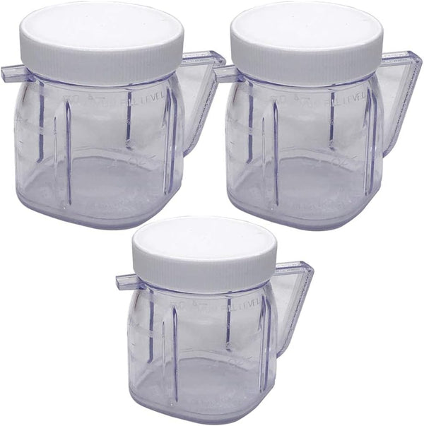 3pcs 4937 Mini 1-cup Clear Plastic cup with lid,Compatible with Oster Fusion blenders, Osterizer Blenders & Kitchen centers blender, Mini Blend blender &Blend N Store blender(3) by joystar