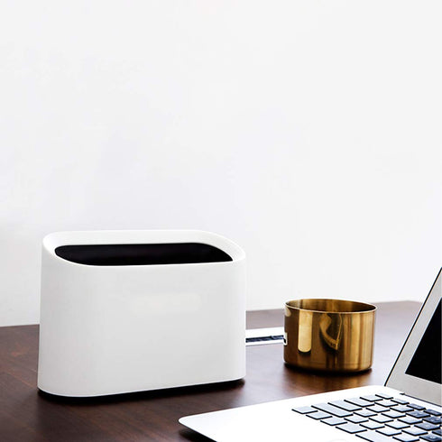 SUBEKYU 0.4 Gal Mini Countertop Trash Can - Small Desktop Garbage Can for Office, Tiny Wastebasket, Plastic, White