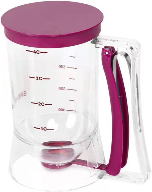 Pancake Batter Dispenser with Spring-Loaded Handle for Pancake Waffle Maker, Kitchen Accessory Mixing Cup (Purple)
