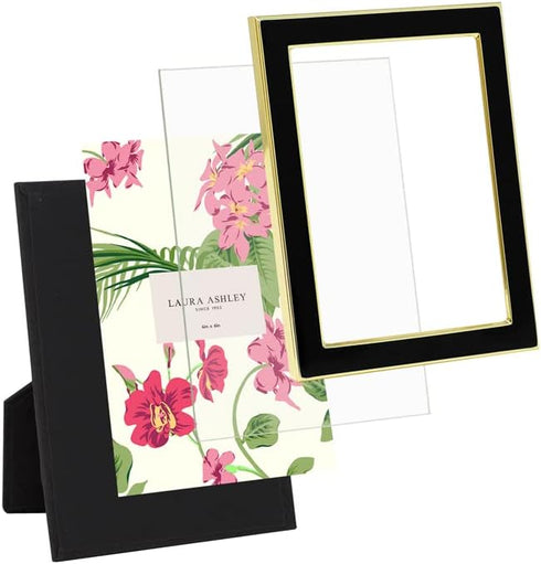 Laura Ashley 4x6 Black Enamel Picture Frame, Gold Metal Edge with Easel for Countertop, Tabletop Display, Wall Décor