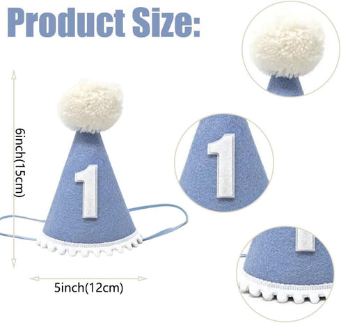 E0EHOHC 1st Birthday Decorations for Baby Boy Blue Handmade High Chair Banner with Cone Hat for Boy First Birthday Wall