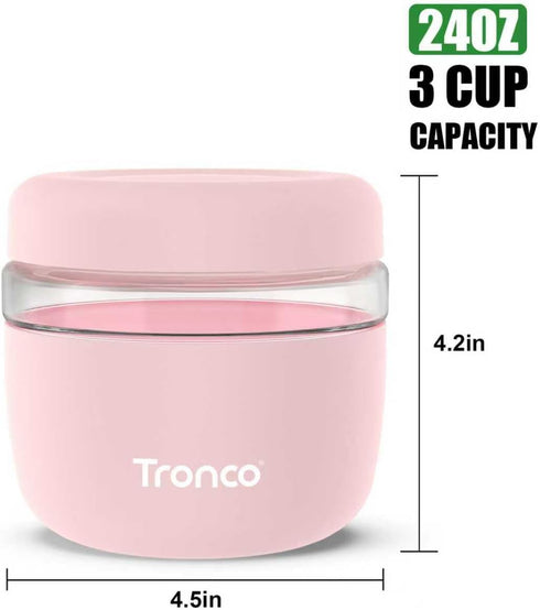 24 oz Set 1 Tronco Glass Lunch Bowl Container with Lid, Glass Food Containers, Leak & Spill Proof, Soup & Stew Food