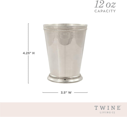Twine Mint Julep Cup, Set of 1, 12 oz, Real Brass with Sterling Silver Plating Derby Cocktail Tumbler