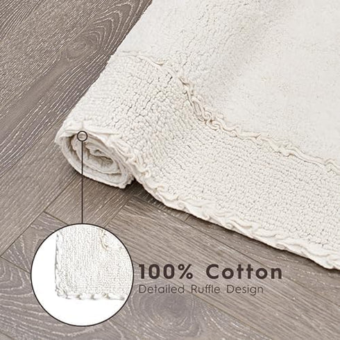 Laura Ashley Ivory Ruffle Cotton Bath Rug, 17" x 24"