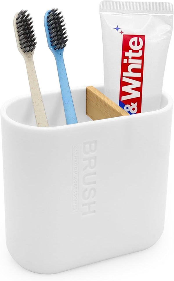 Toothbrush Holder with Bamboo Divider, 2 Slots Detachable Electric Toothbrush and Toothpaste Organizer Caddy for