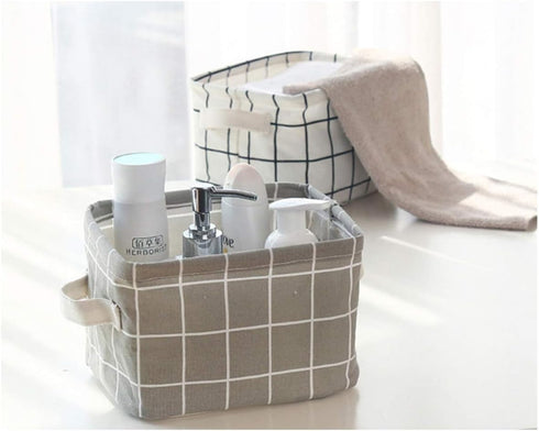 AARAINBOW 3 Packs Storage Basket Bins - Canvas Mini Storage Cubes for Makeup, Toys, Books (3 Gray)