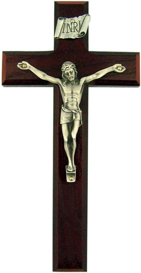 8" Beveled Cherry Crucifix D cor Wall Cross - Christian Catholic Home Religious