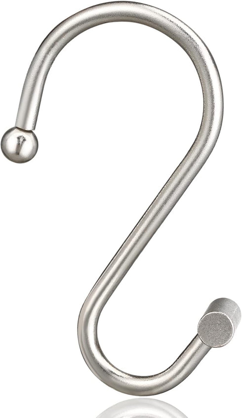 Nickel Shower Curtain Hooks - Rust Proof Decorative Rings for Bathroom, Silver Metal T-Bar Design, Set of 12