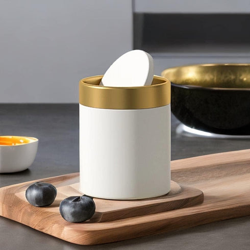 Small Trash Can with Lid - Mini Desk Trash Can, 1.5 Liter / 0.4 Gallon Metal Garbage Can for Countertop Coffee Bar,