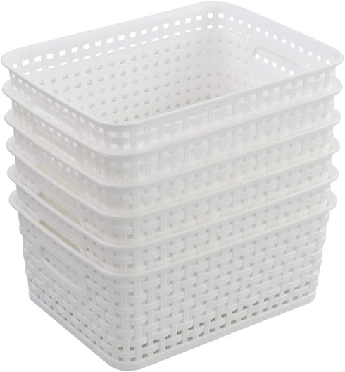 Farmoon 6 Packs White Plastic Organizing Basket - Small Pantry Storage Baskets