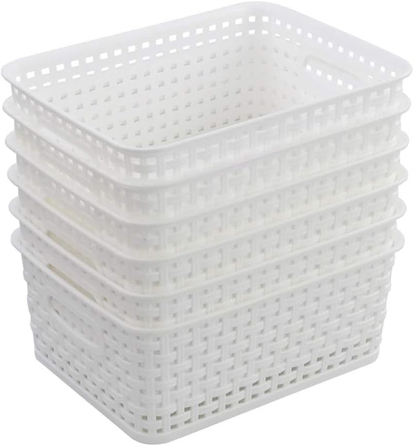 Farmoon 6 Packs White Plastic Organizing Basket - Small Pantry Storage Baskets