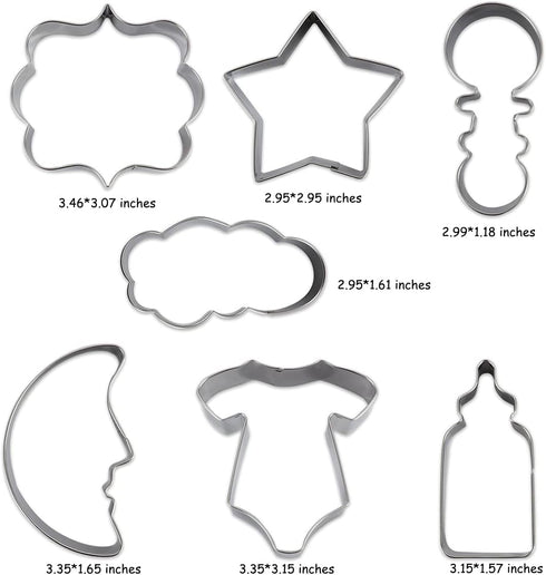 Twinkle Twinkle Little Star Themed Cookie Cutters, 7 Pack Baby Shower Baking Molds, Stainless Steel Biscuit Cutter Set