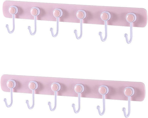 Kids Coat Rack Wall Mount, Adhesive Wall Hooks with 6 Rotating Hooks for Hanging Clothes, Pink Decorative Hangers