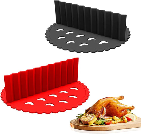 Zayookey 2 Pack Silicone Air Fryer Liners Divider - 6.5inch Reusable Heat Resistant Basket Divider Pads (Black+Red)