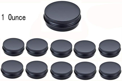 Aluminum Metal Tin 1oz/30ml - Black Round Tin Cans with Screw Top Lid, Pack of 10
