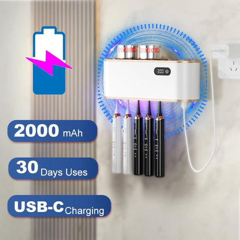 AFQLED 4 UV Toothbrush Sanitizer Holder for | Wall Mounted Toothbrush Holder for Bathroom with Fan Drying | USB