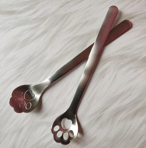 Small Hollow Out Stainless Steel Cat Paw Coffee Teaspoon, Dessert Spoon, Appetizer Tableware Spoon for Kitchen