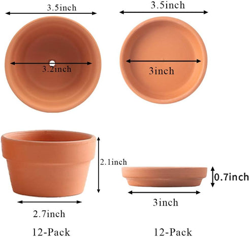 Yishang 3.5 Inch shallow terra cotta pots with saucer/tray,Ceramic Clay planter with Drain Hole for Succulent & Cactus Nursery Planter, DIY Craft Projects, Wedding and Party Favors by Yishang
