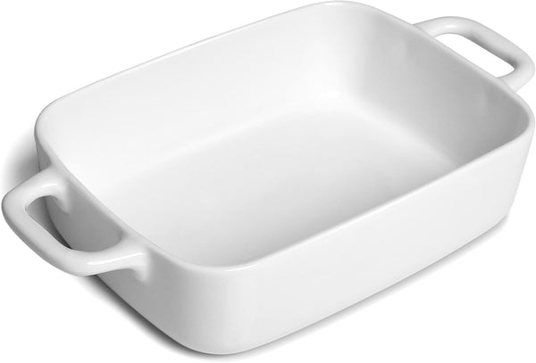 Small Baking Dish, Rectangular Baking Pan with Handles, White Porcelain Casserole Dish for 1 or 2