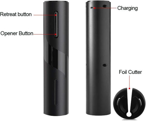 Rechargeable Electric Wine Bottle Openers Set | Vacuum Stopper, Foil Cutter, Pourer