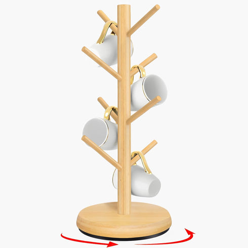 Mug Holder Tree, Upgraded 360° Rotated 8 Hooks Coffee Cup Holder, Wood Rack for Kitchen Home Organizer