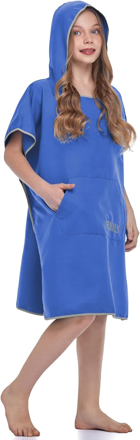 FLYILY Beach Changing Towel Surf Poncho Robe Hooded Wetsuit Adjustable Sleeves Surfing