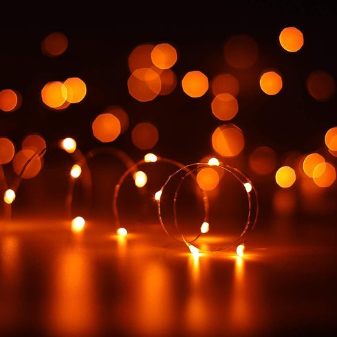 YKB 6 Pack Orange Fairy String Lights, Battery Operated Starry String Lights on 3.3ft/1m Silvery Copper Wire