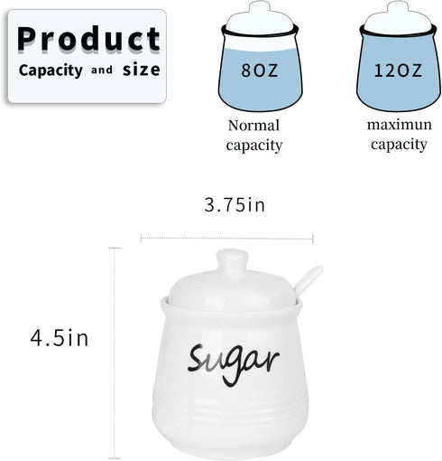 12oz Countertop HAOTOP Ceramic Sugar Bowl with Lid and Spoon, Sugar Jar Sugar Dispenser Sugar Container Coffee Bar