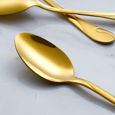 Seeshine Gold Dinner Spoon Set, 7.6-inch Stainless Steel Shiny Gold Table Silverware, Set of 6