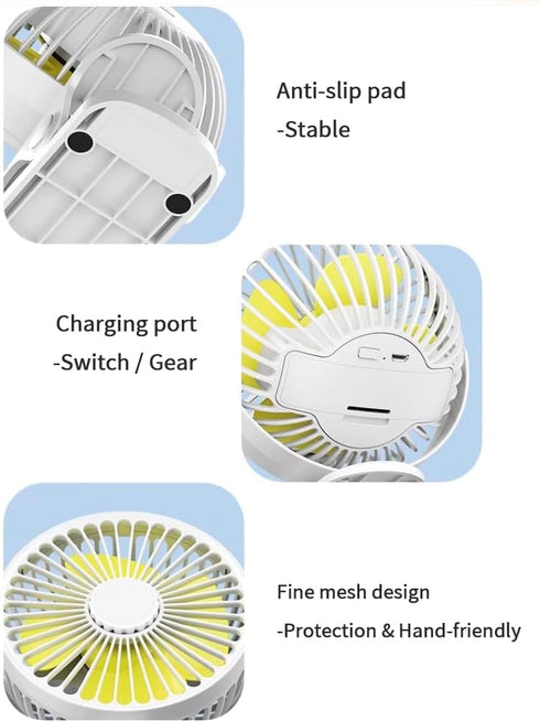 Mini Clip on Fan, 4 Inches - 2500mAh Rechargeable Battery Operated Stroller Fan for Bed, Outdoors, Car Seat, Gym (White)