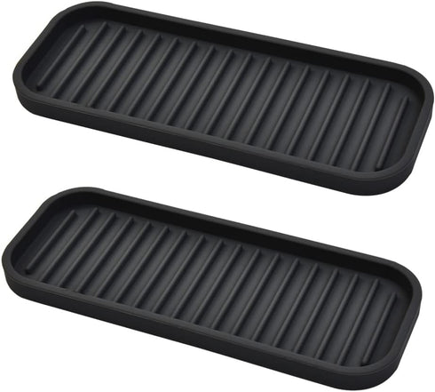 Silicone Sponge Holder Kitchen Sink Organizer Tray Dish Caddy with Soap Dispenser, Scrubber Spoon Holder (Black, 2 Pack)
