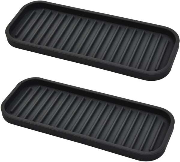 Silicone Sponge Holder Kitchen Sink Organizer Tray Dish Caddy with Soap Dispenser, Scrubber Spoon Holder (Black, 2 Pack)