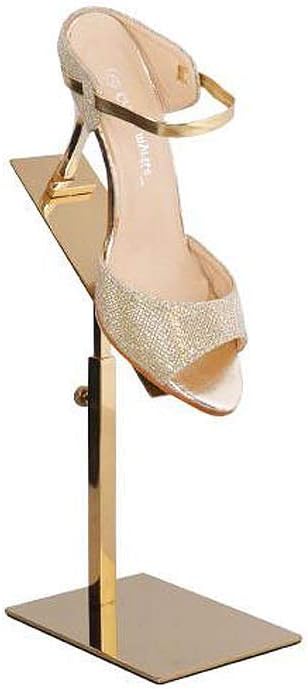 Adjustable Height Gold Shoe Display Stand - Modern Metal Riser for Sandals