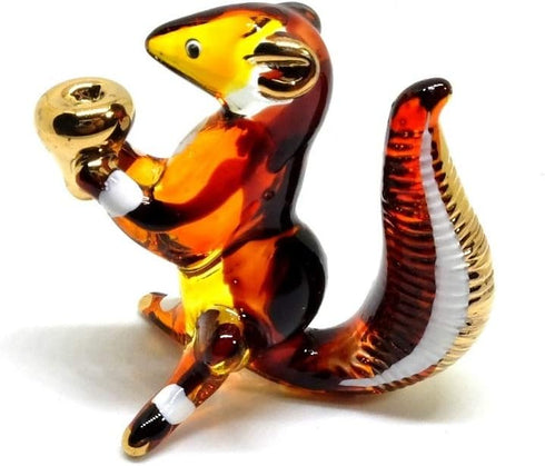 Handmade Mini 2" Cute Squirrel with Walnut Figures, Blown Glass Art Collectible Figurine Gift