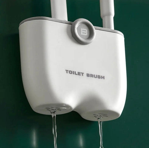 Toilet Bowl Brush and Holder Set with 2 Types of Brushes, Rubber & Silicone, Wall Mount Holder, Gray