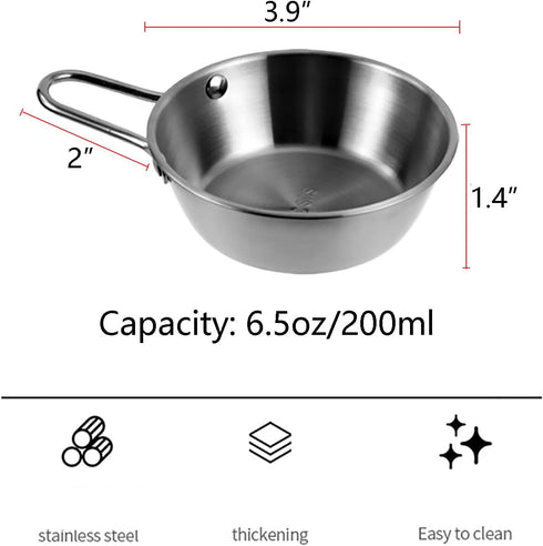 2Pcs Makgeolli Bowls, 304 Stainless Steel Korean Traditional Bowls Round Rice Bowl Wine Cup with Handle, Hiking Soup Dish Food Bowl Camp Cup (Small: 6.5oz, 3.9inch, Silver) by Dadamong