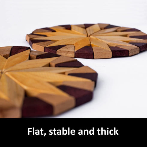 Natural Wood Trivets Set of 2 for Hot Dishes - 7-inch Wooden Kitchen Hot Pads Made in Ukraine