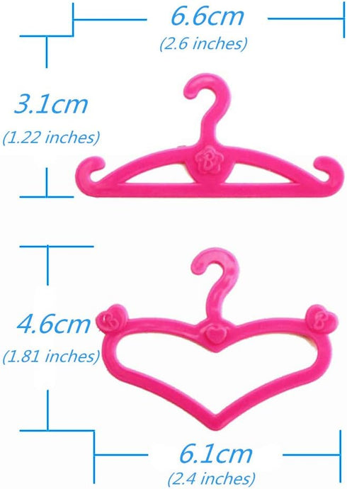 60 E-TING PCS Pink Plastic Little Hangers for Girl Doll Dress Clothes Gown Doll Clothes Accessories