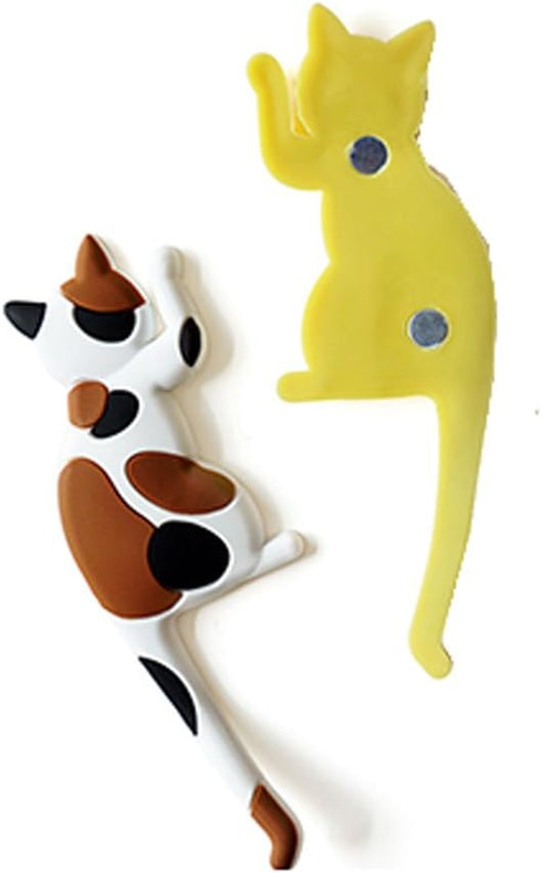 Cute Multifunction Cat Magnetic Refrigerator Sticker Fridge Magnet Hanging Hook 2 in 1 - 4pcs (Gray, Black, Yellow,