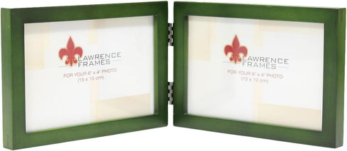 Lawrence Frames Collection Hinged Double Horizontal Wood Picture Frame, Green, 4 by 6-Inch