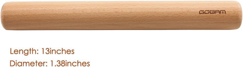 GOBAM Wood Rolling Pin - Medium Dough Roller for Pasta, Cookies, Pizza, 13 x 1.38 Inches