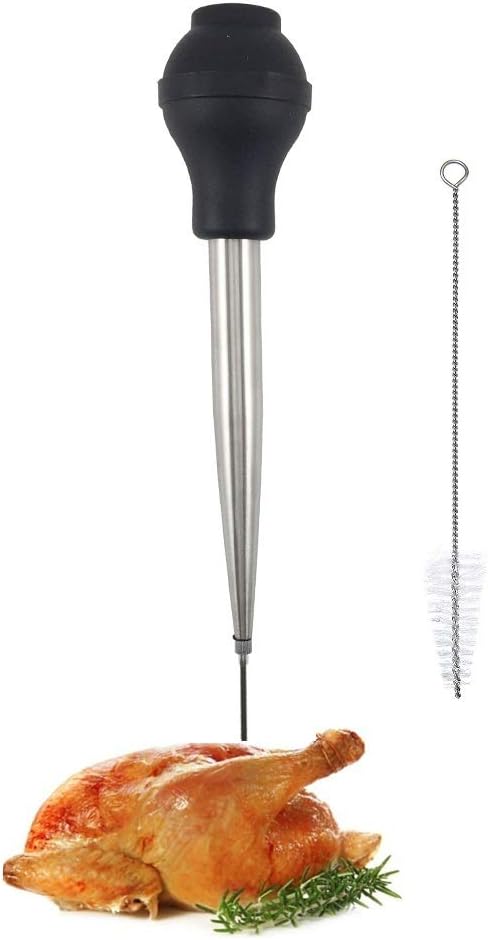 Stainless Steel Turkey Baster with High Temperature Resistant Silicone Oil Injector, Marinades Syringe, Needle, and