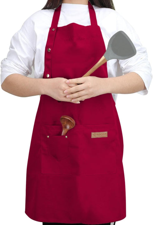 Adjustable Straps Aprons for Women Men - Waterproof Canvas Kitchen Cooking Apron with Pockets