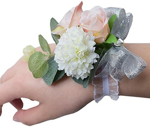 MOJUN Wedding Bridal Wrist Flower Corsage - Pack of 4 Hand Flower for Wedding Planner