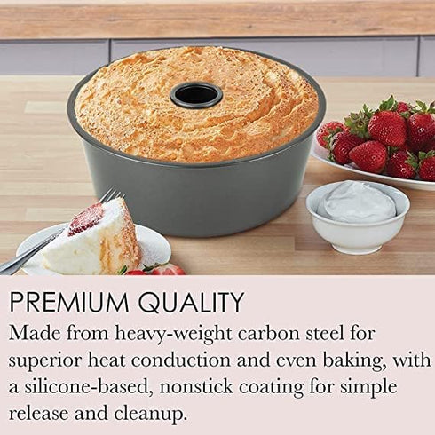 Non-Stick Angel Food Cake Pan, 10 inch Heavy Duty Dark Grey Aluminum
