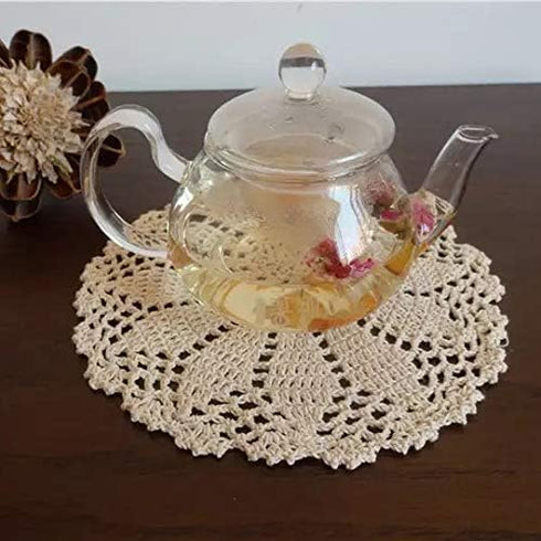 Phantomon 7 Inch Doilies - Handmade Round Crochet Cotton Lace Placemats, Pack of 4 (Beige)