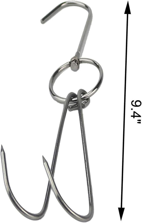 TIHOOD 3 PCS 9.4" Stainless Steel Double Meat Hooks for Roast Duck, Bacon, BBQ Grill Hanger Cooking Tools Accessories