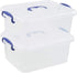 2 Packs Plastic Stackable Storage Boxes - Transparent Lid and Deep Blue Handle, Holds 8 Quart