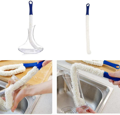 Wine Cleaning Brush, Flexible Long Bottle Cleaner for Decanters, Goblets, Glasses, Dark Blue