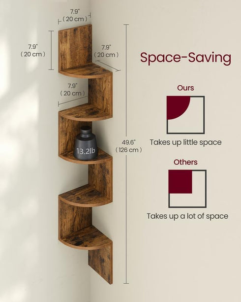 5-Tier ULBC72BX VASAGLE Corner Shelf Wall Mount, Floating Corner Bookshelf, Plant Shelf for Bedroom, Living Room
